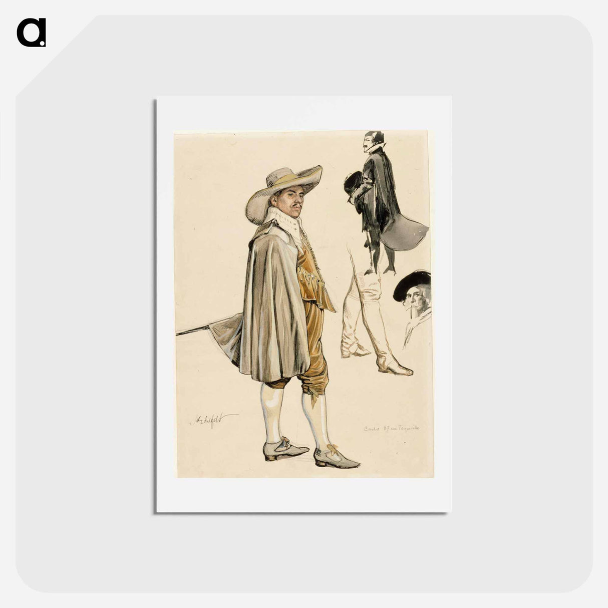 Pukukuvia: 1600-luvun hovimies, sotilas, miehen pää ja jalat - アルバート エーデルフェルト Postcard.