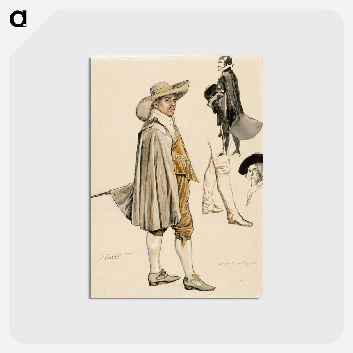 Pukukuvia: 1600-luvun hovimies, sotilas, miehen pää ja jalat - アルバート エーデルフェルト Postcard.