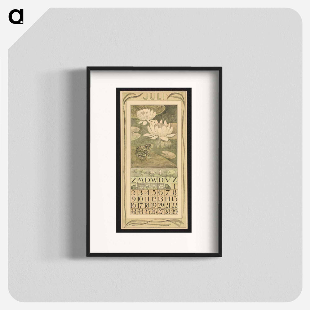 Calendar for July with a painting of watercolors by Theo van Hoytema - Theo van Hoytema Poster.