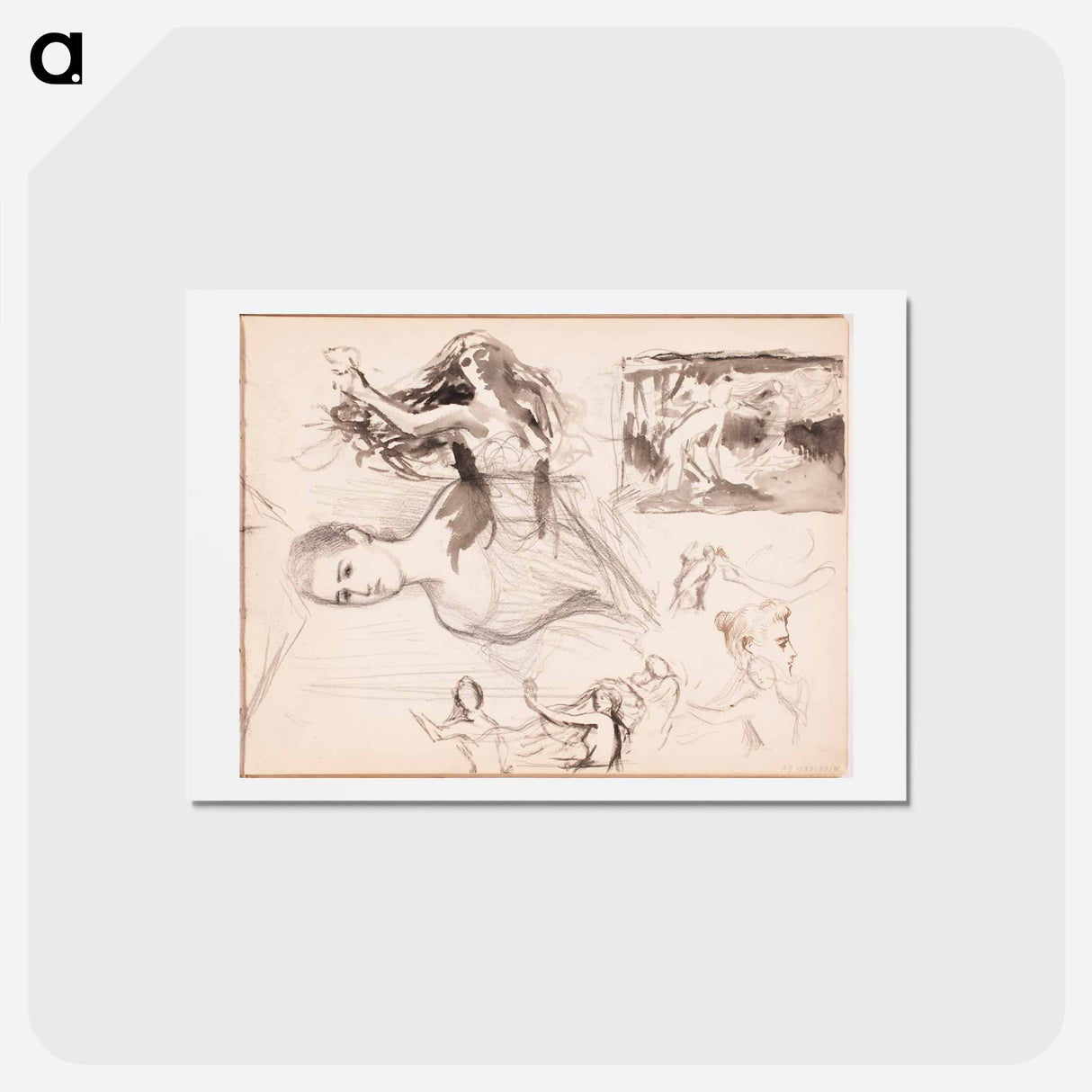 Luonnoksia maalaukseen nuorukainen ja vedenneito - アルバート エーデルフェルト Postcard.