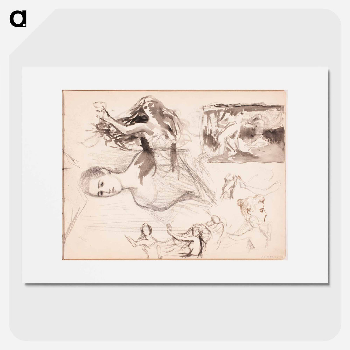 Luonnoksia maalaukseen nuorukainen ja vedenneito - アルバート エーデルフェルト Poster.