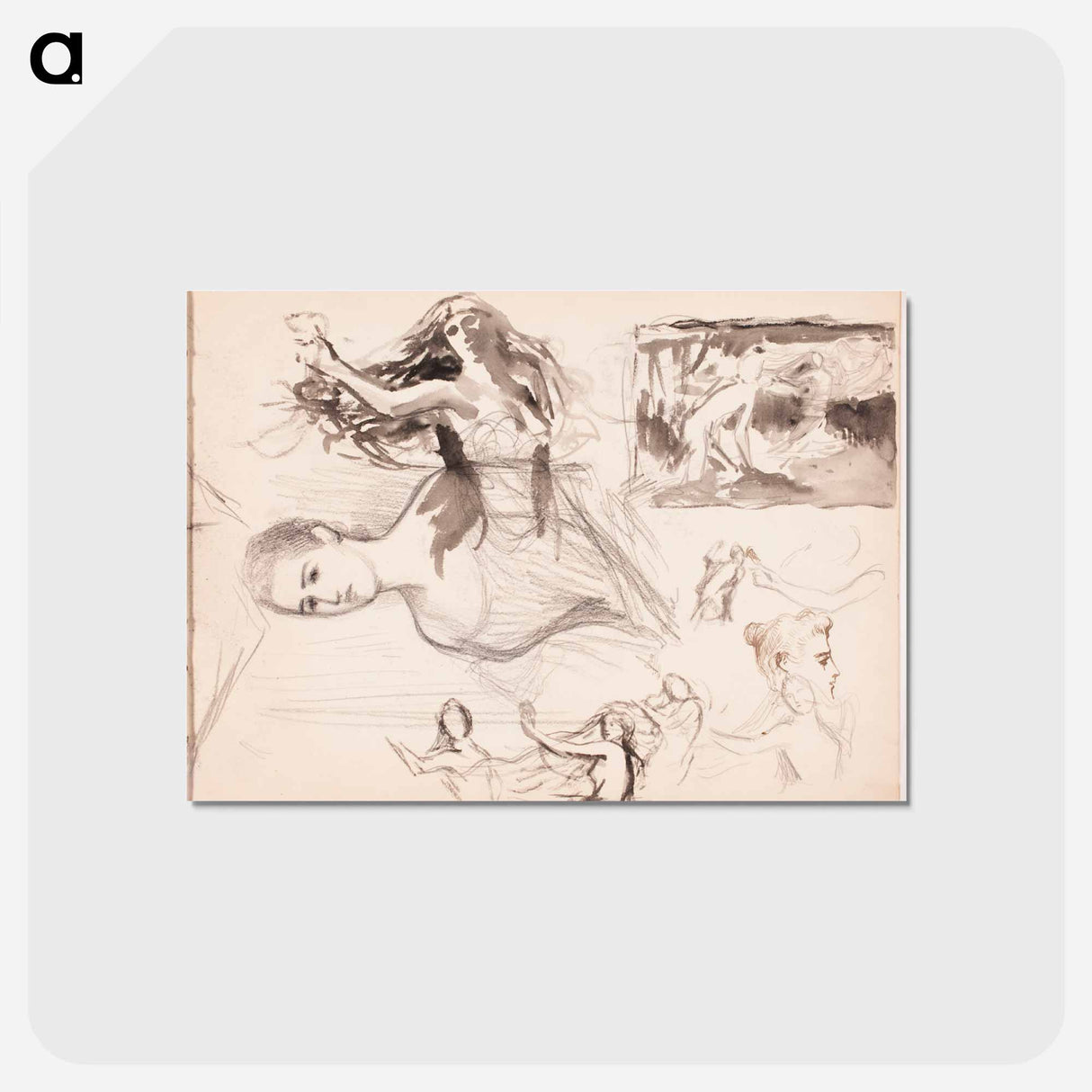 Luonnoksia maalaukseen nuorukainen ja vedenneito - アルバート エーデルフェルト Postcard.