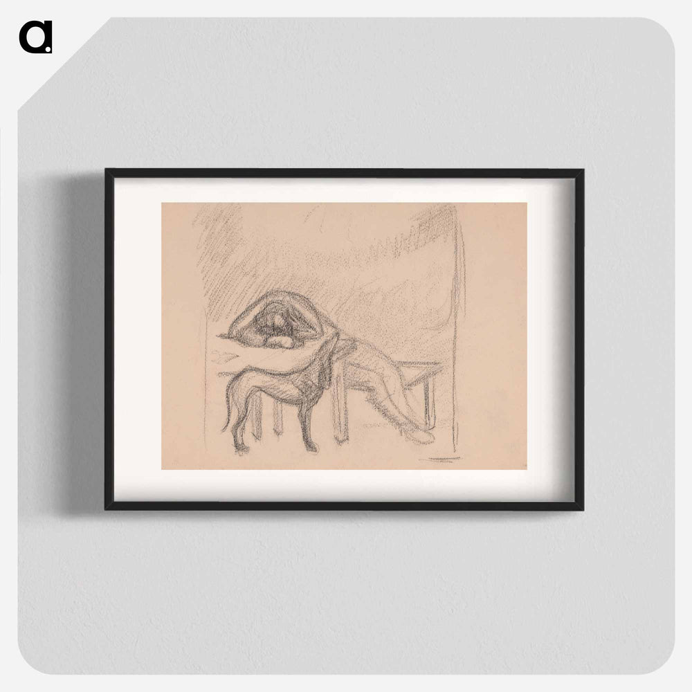 A dog and a sleeping figure, and an unfinished portrait - アーノルド ピーター ワイズ クビンチャン Poster.