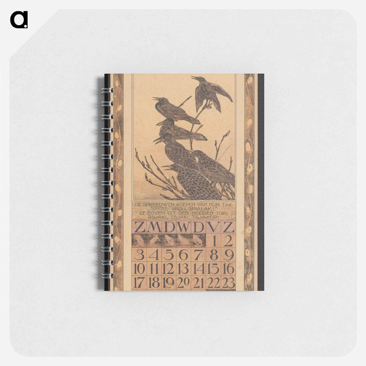 Kalenderblad voor februari 1907 met spreeuwen - テオ ヴァン ホイテマ Memo.