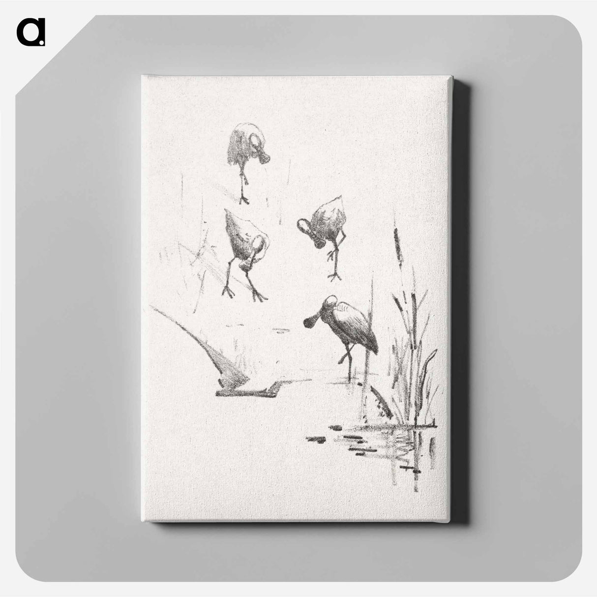 Wenskaart met vier lepelaars - Theo van Hoytema Canvas.