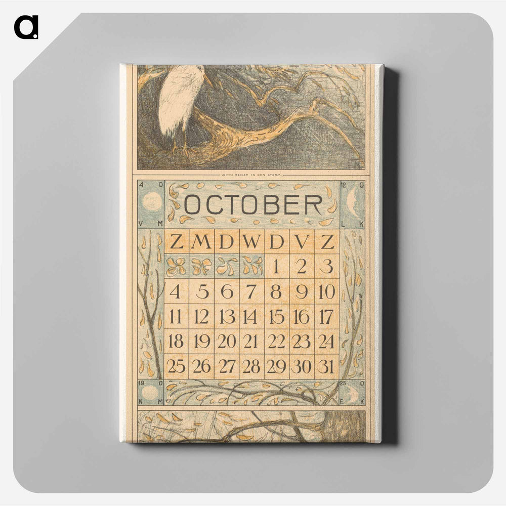 Calendar October met reiger in de regen - Theo van Hoytema Canvas.