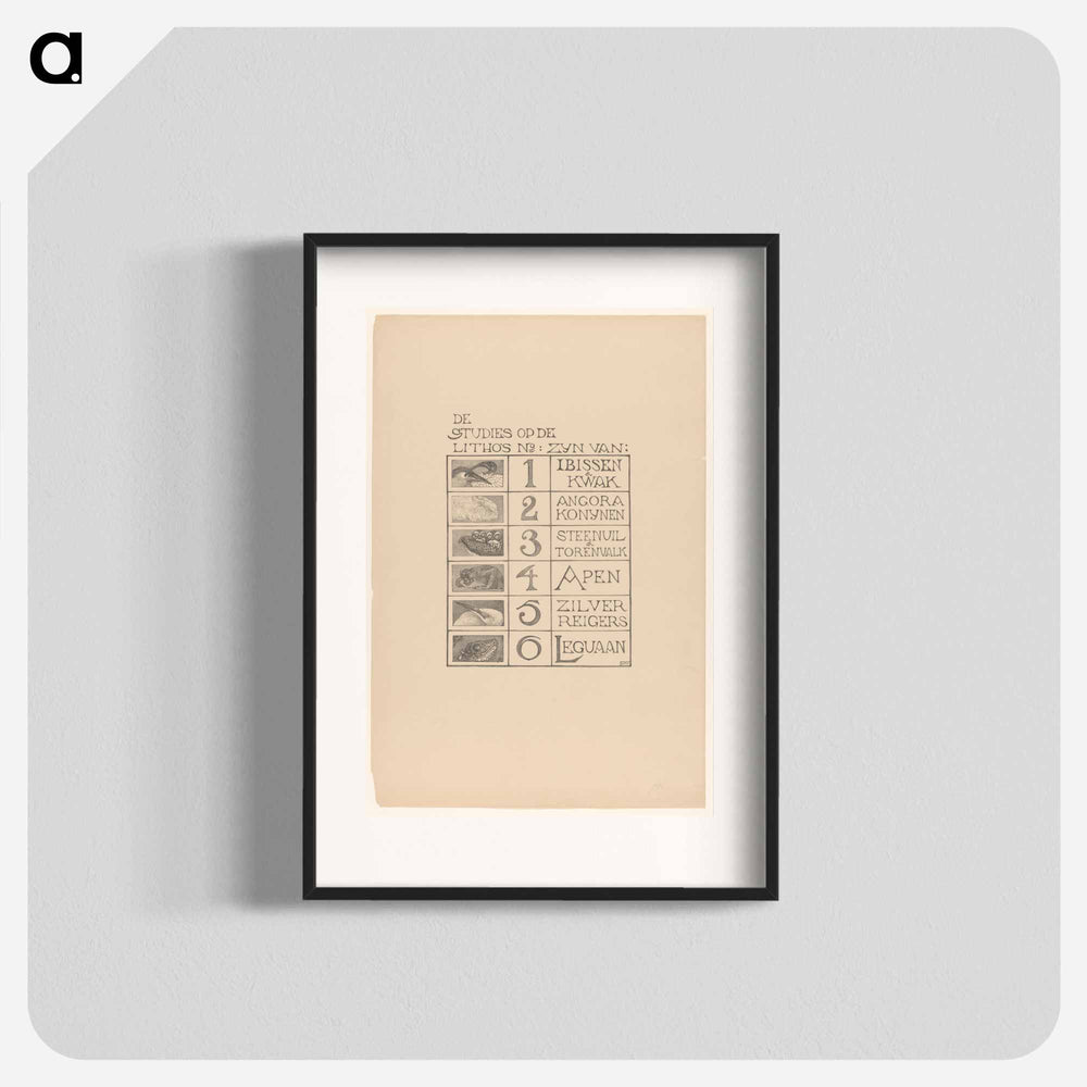 Inhoudsopgave van de portefeuille Dierstudies by Theo van Hoytema - Theo van Hoytema Poster.