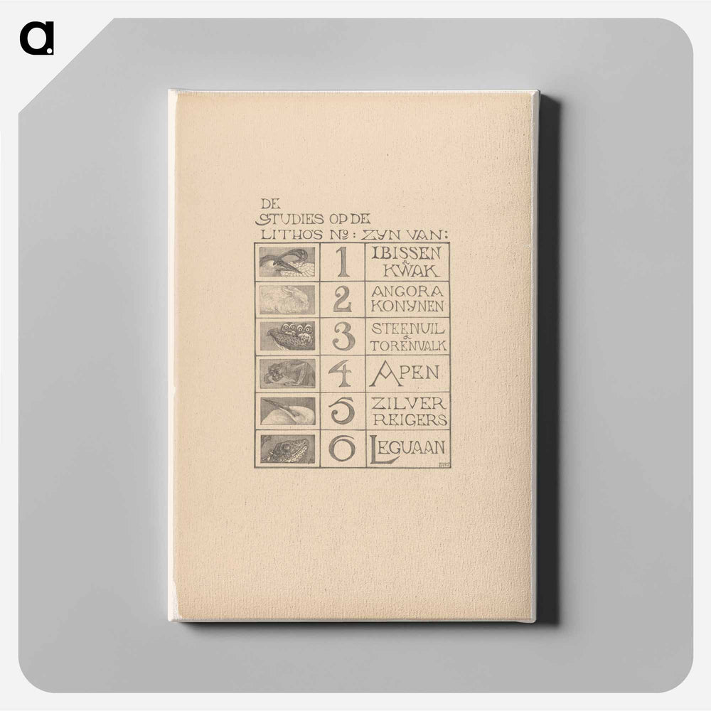 Inhoudsopgave van de portefeuille Dierstudies by Theo van Hoytema - Theo van Hoytema Canvas.