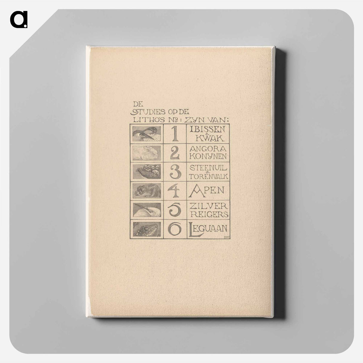 Inhoudsopgave van de portefeuille Dierstudies by Theo van Hoytema - Theo van Hoytema Canvas.