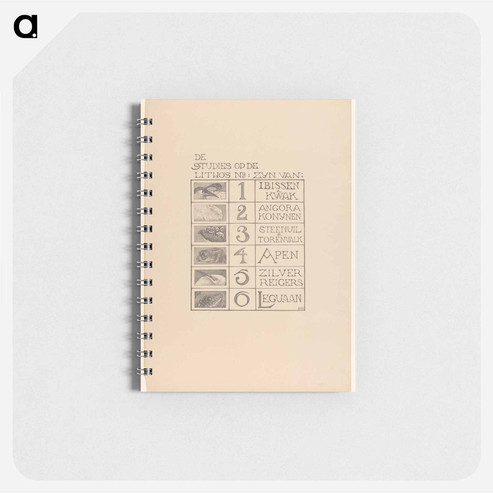 Inhoudsopgave van de portefeuille Dierstudies by Theo van Hoytema - テオ ヴァン ホイテマ Memo.