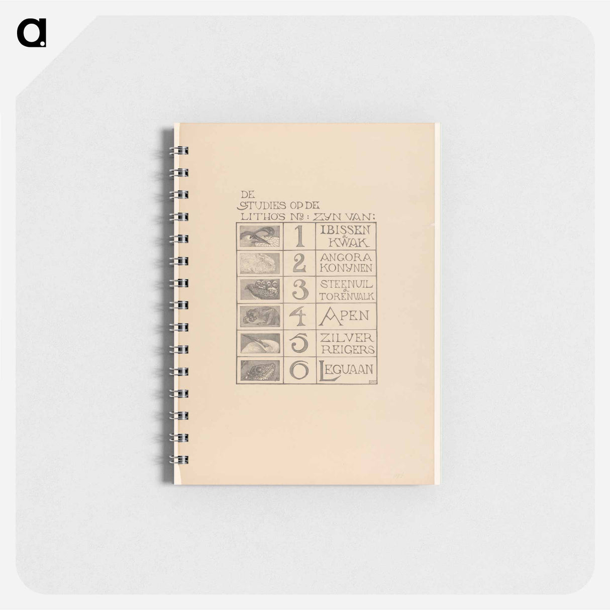 Inhoudsopgave van de portefeuille Dierstudies by Theo van Hoytema - テオ ヴァン ホイテマ Memo.