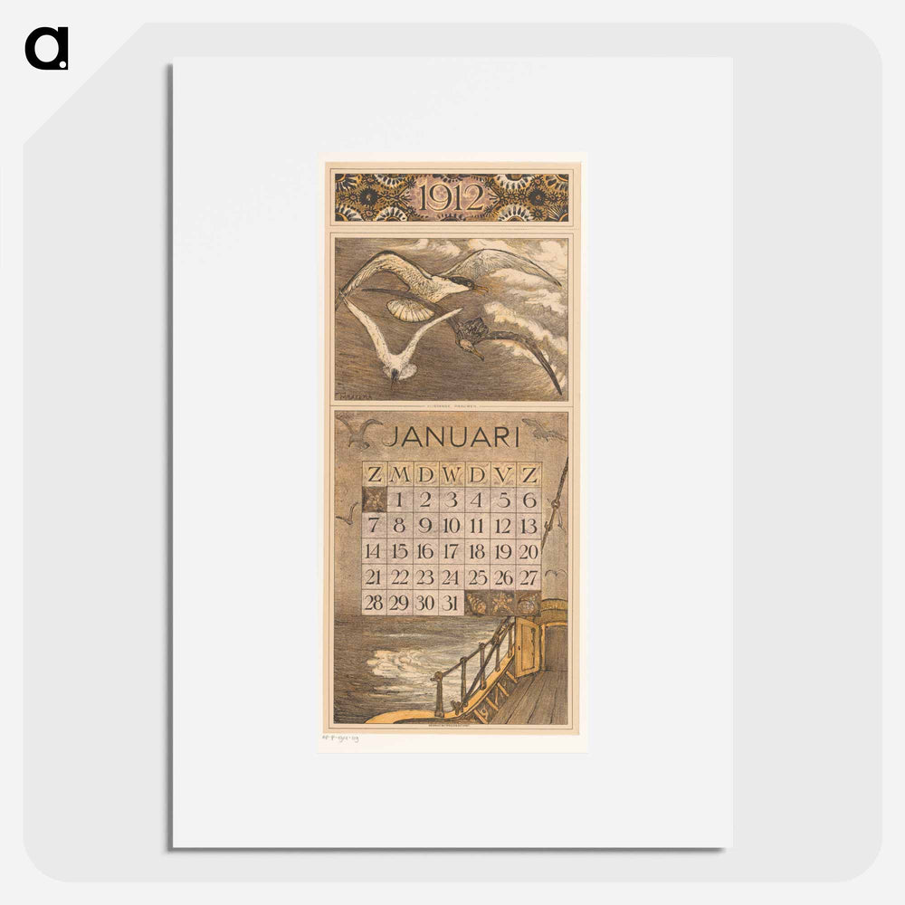 January calendar with snowflakes - Theo van Hoytema Poster.