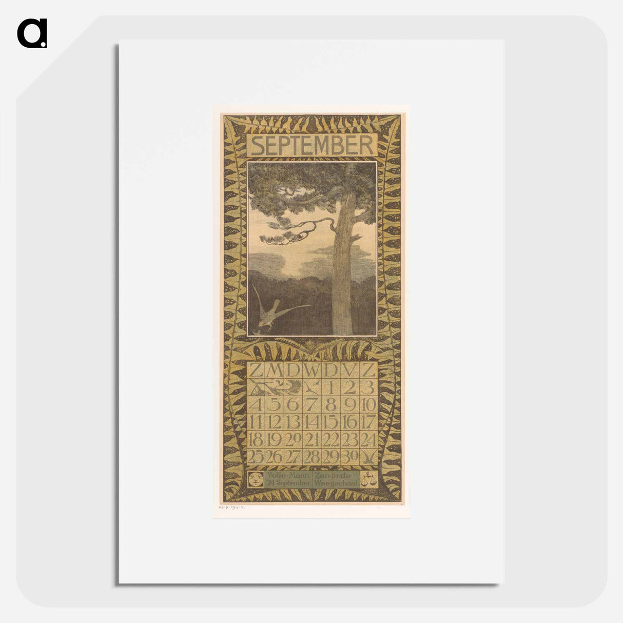 Calendar September meets boom in the valk - Theo van Hoytema Poster.