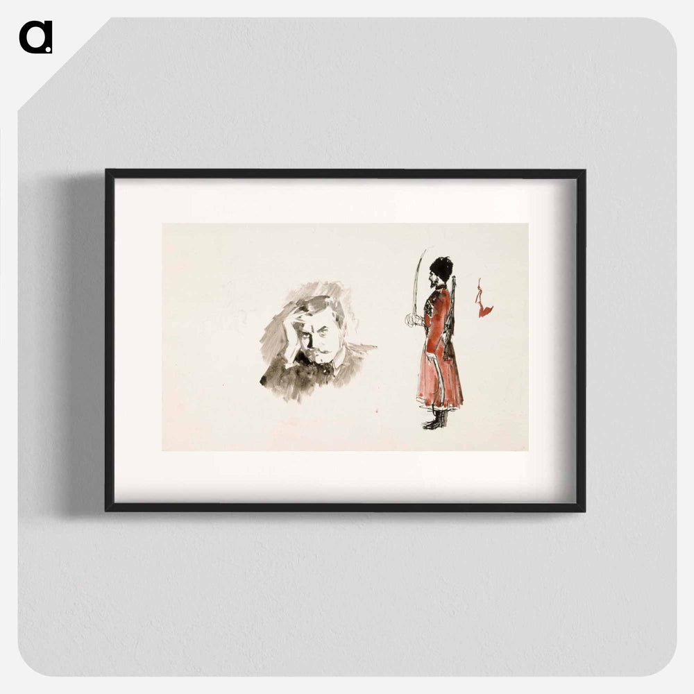 Kaksinkertainen kirjoituspaperi, jossa omakuva sekä venäläinen kasakka - アルバート エーデルフェルト Poster.