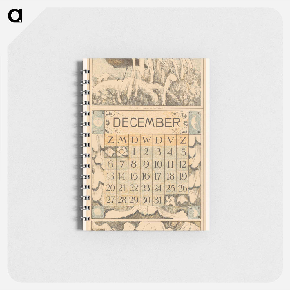 Kalenderblad december met slapend roodborstje - テオ ヴァン ホイテマ Memo.