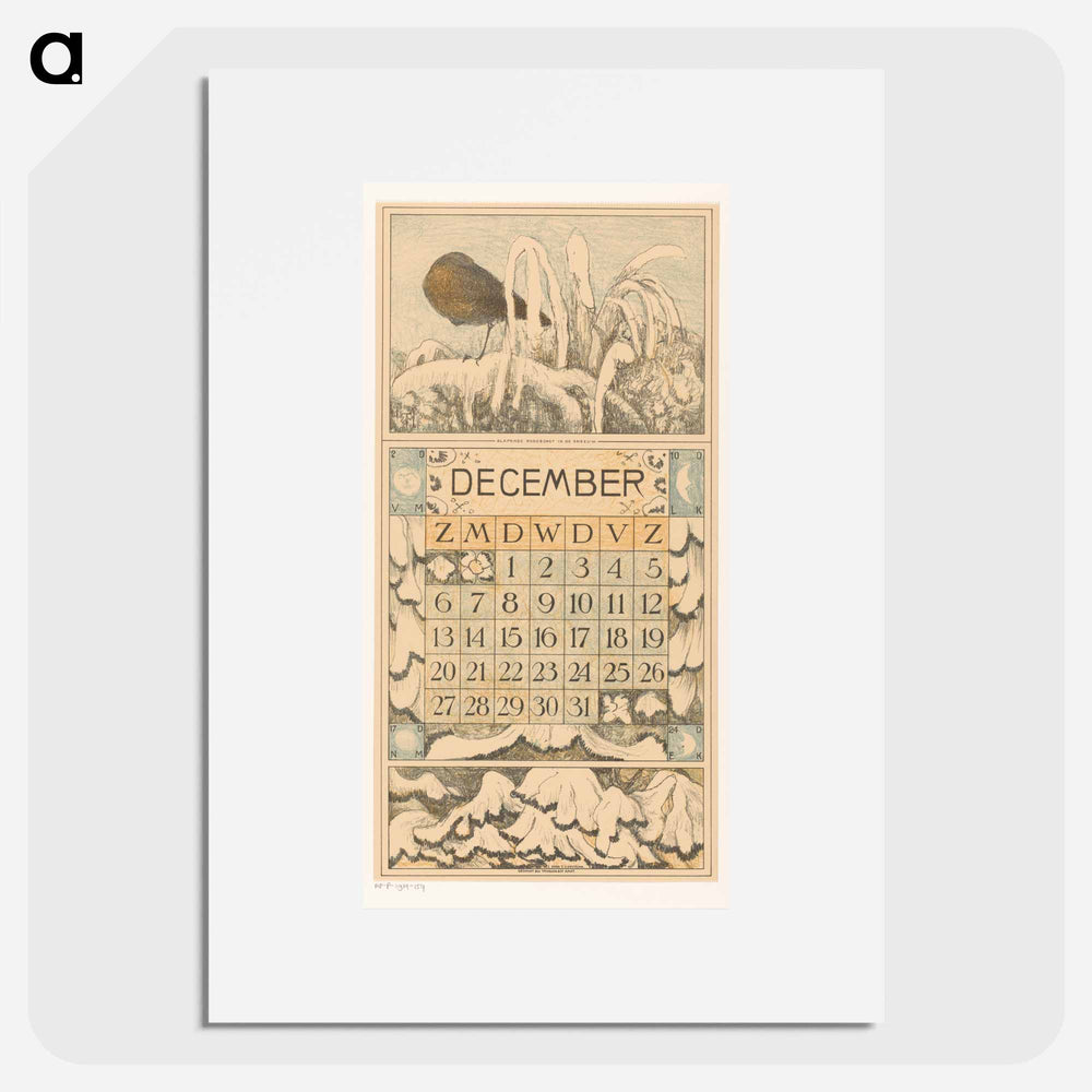 Calendar December with slapend roodborstje - Theo van Hoytema Poster.