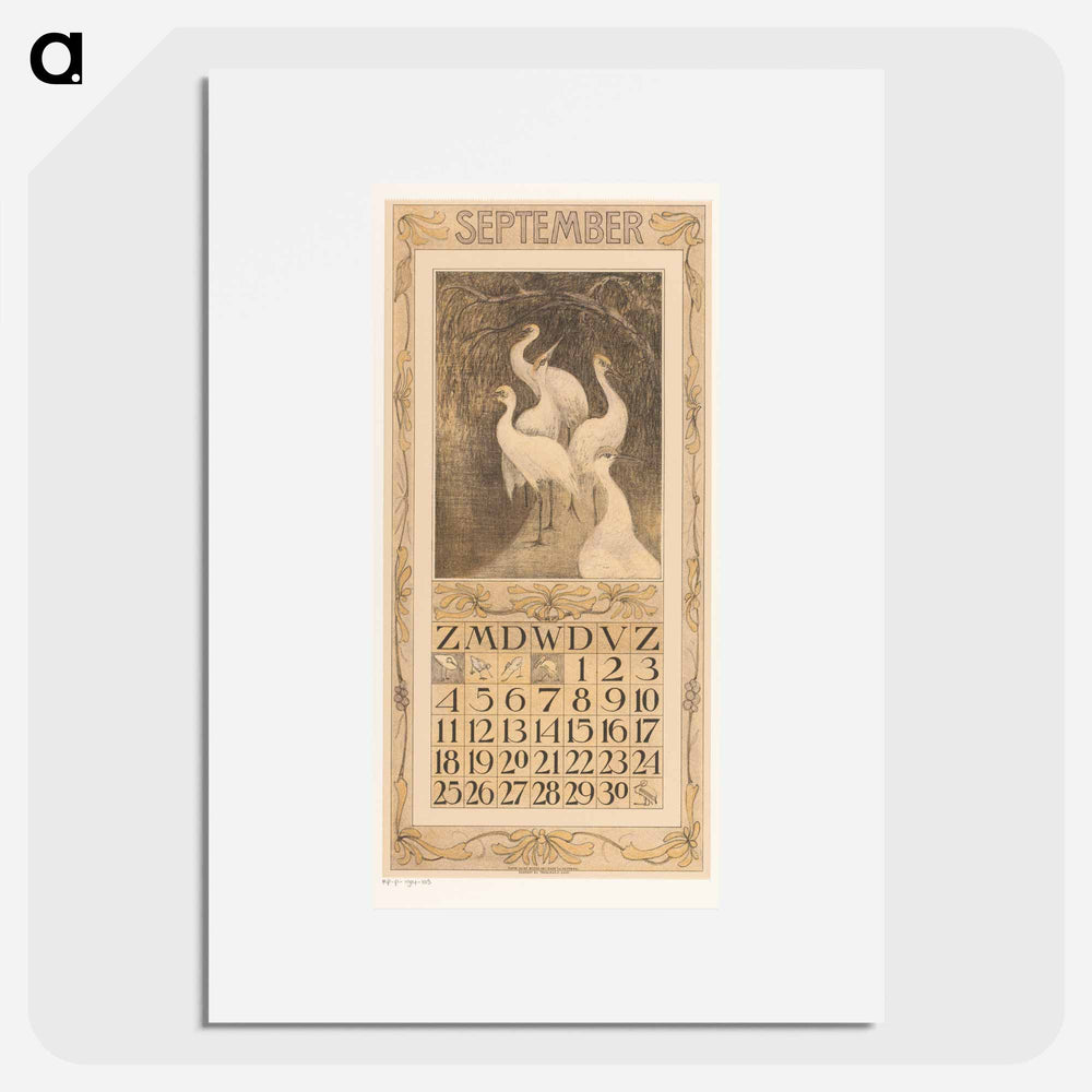 Calendar September with Kraanvogels - Theo Van Hoytema Poster.