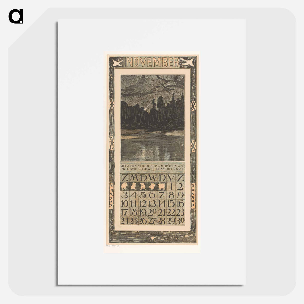 Calendar November with Trekvogels - Theo Van Hoytema Poster.