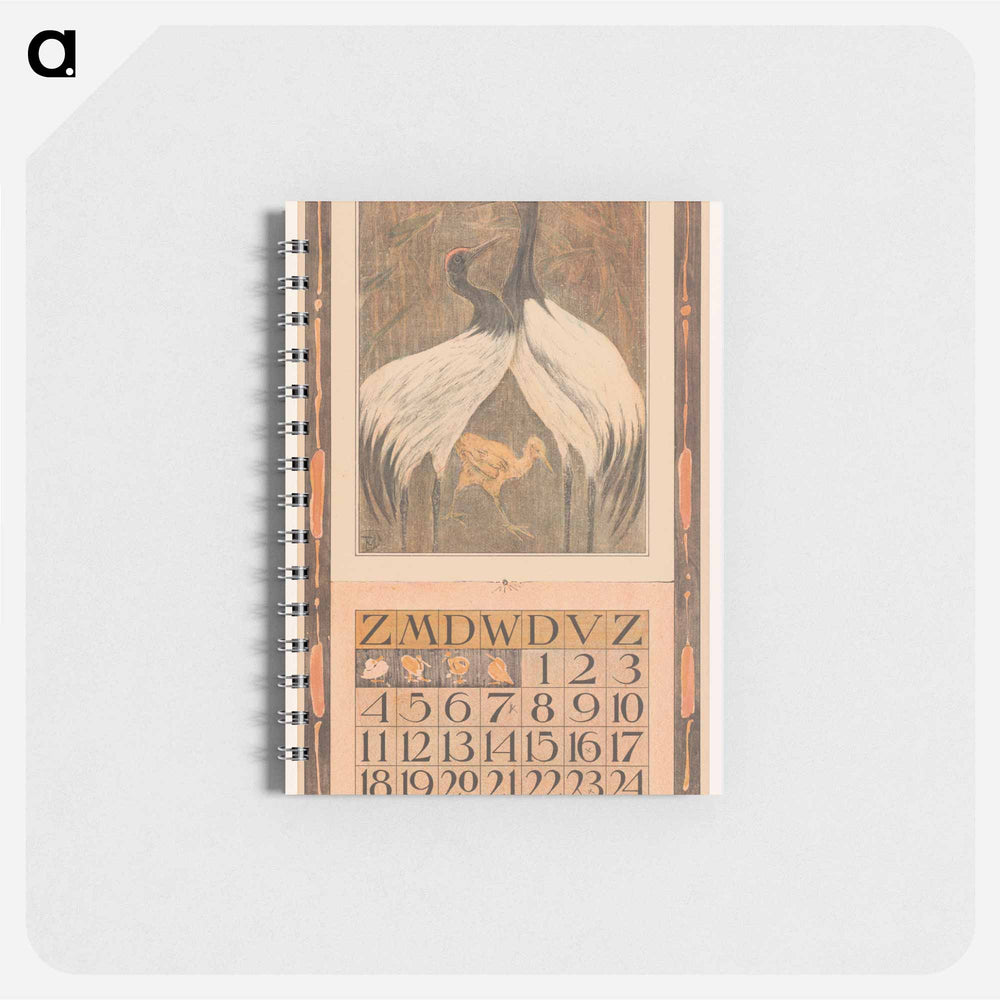 Kalenderblad juni met twee vogels en een kuiken - テオ ヴァン ホイテマ Memo.