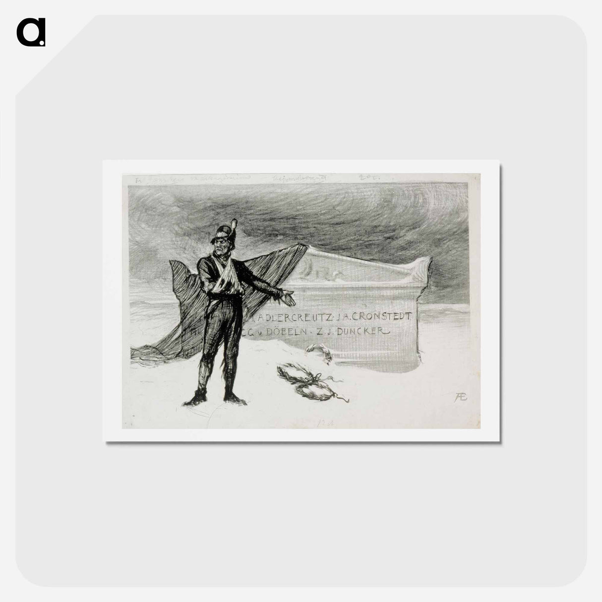 Vänrikin markkinamuisto -runon alkuvinjetti - アルバート エーデルフェルト Postcard.