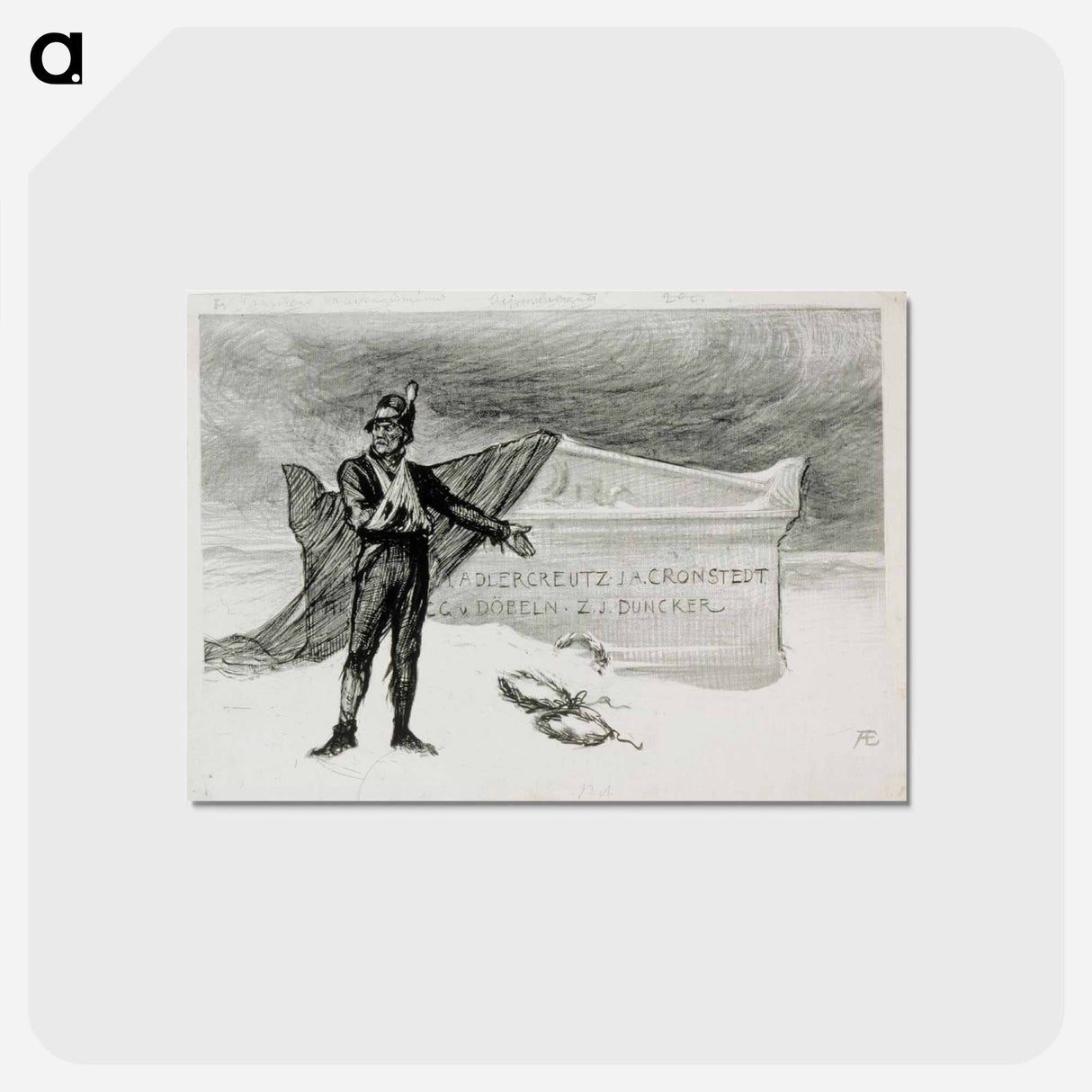 Vänrikin markkinamuisto -runon alkuvinjetti - アルバート エーデルフェルト Postcard.