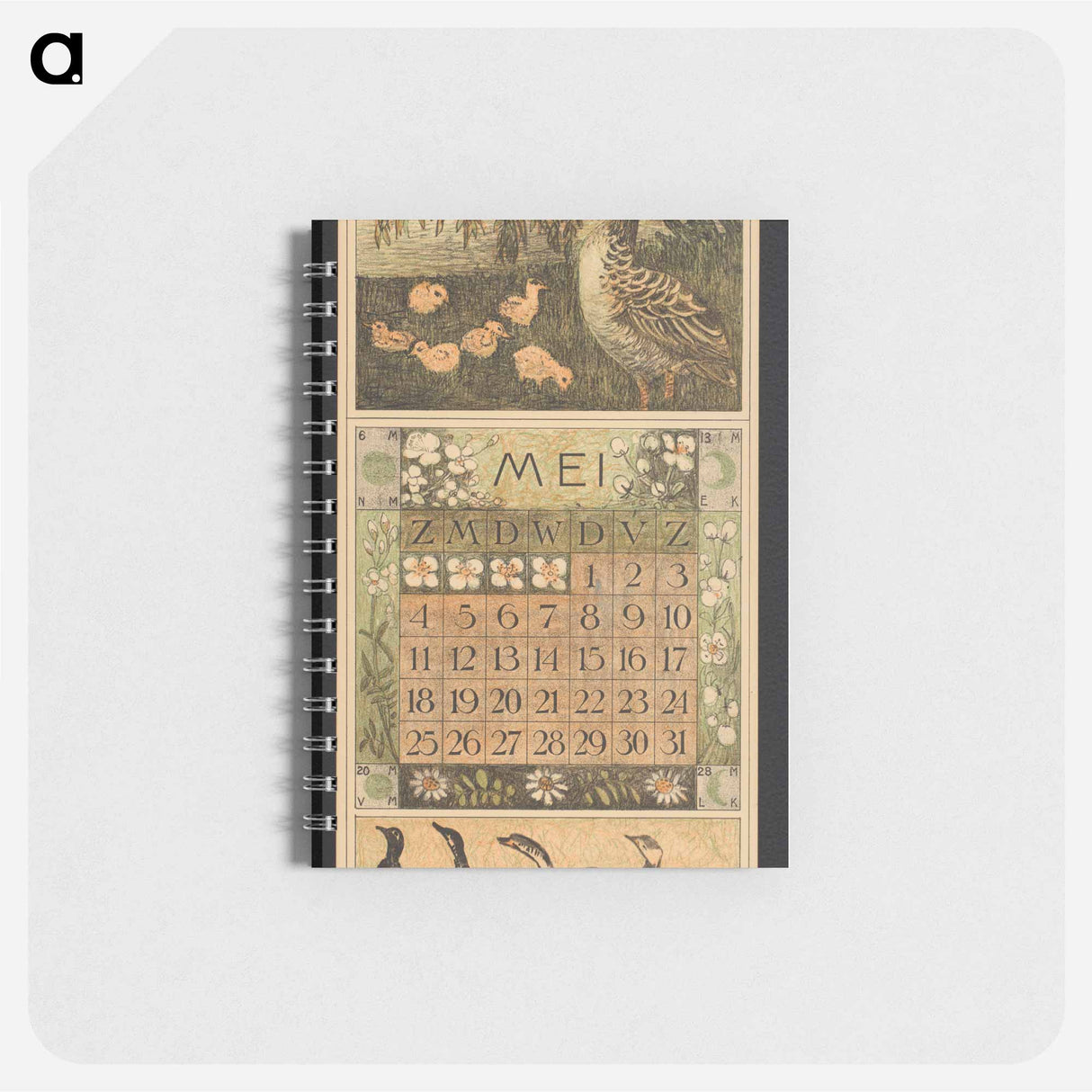 Kalenderblad voor mei 1913 met een eend met kuikens by Theo van Hoytema - テオ ヴァン ホイテマ Memo.