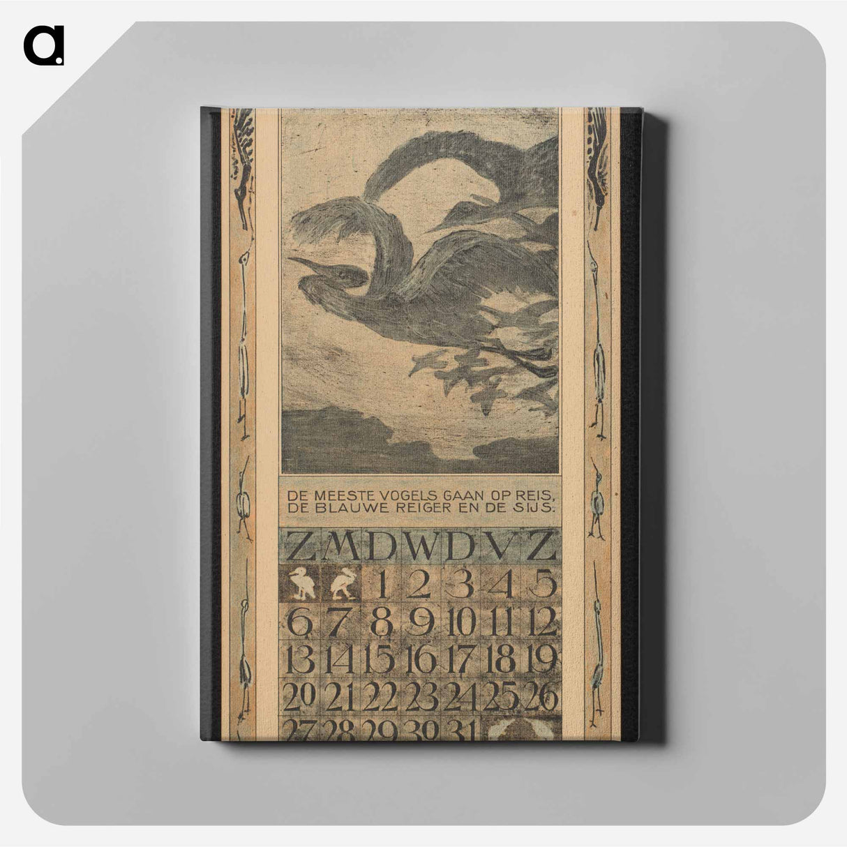 Calendar for October 1907 with reigers on the move - Theo van Hoytema Canvas.