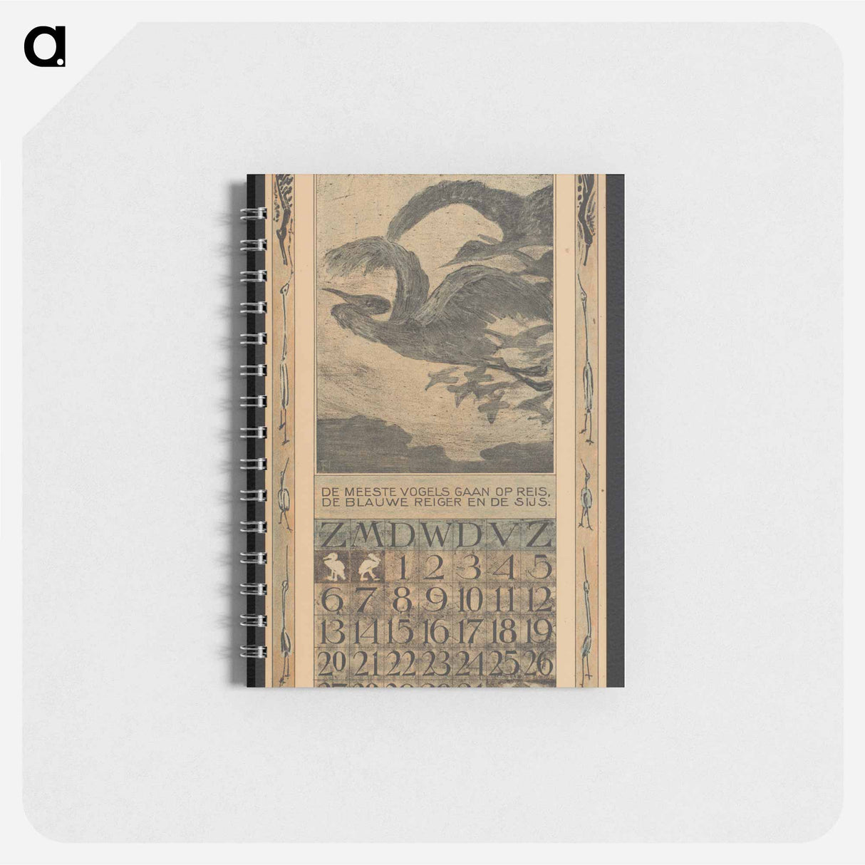 Kalenderblad voor oktober 1907 met reigers op trek - テオ ヴァン ホイテマ Memo.