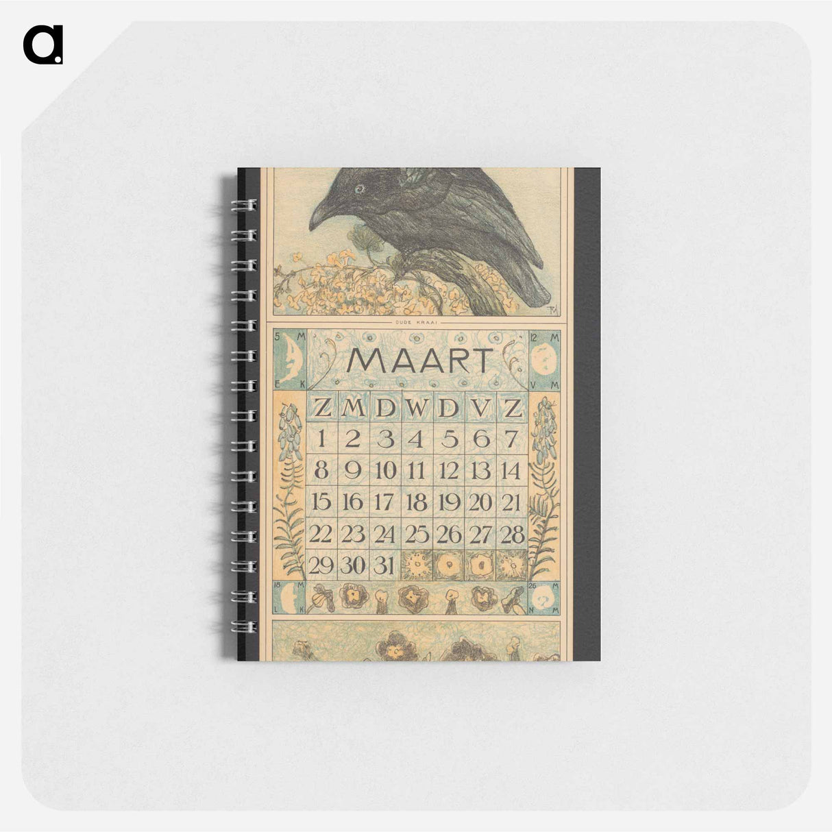Kalenderblad voor maart 1914 met een kraai - テオ ヴァン ホイテマ Memo.