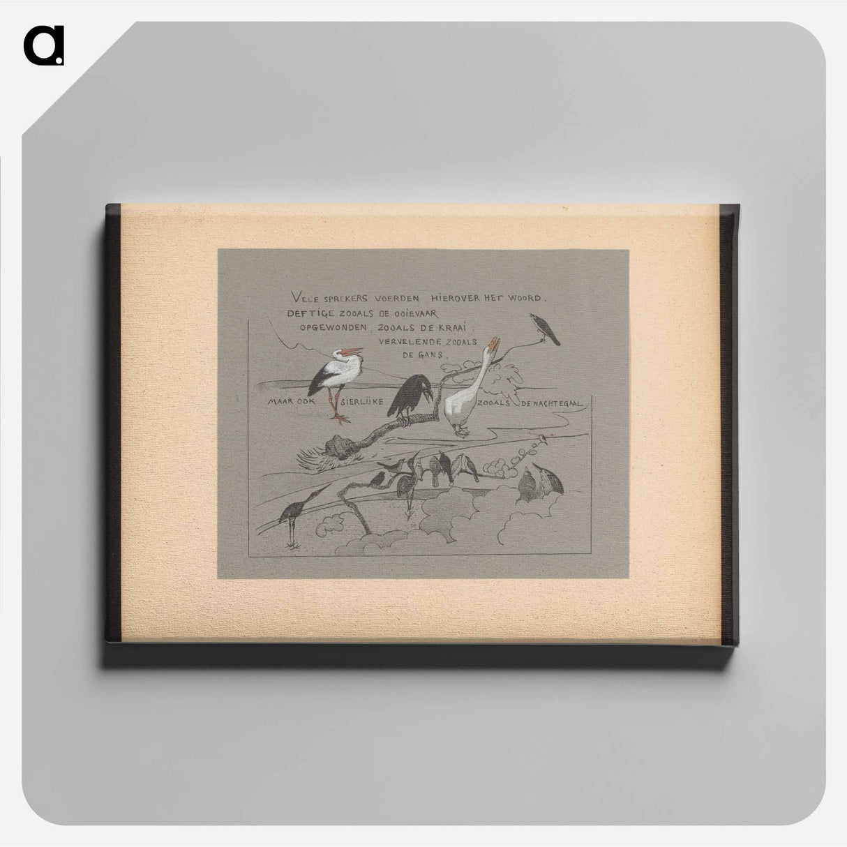 Tekstblad met vogels, onder andere roerdomp, gans, ooievaar en kraai - テオ ヴァン ホイテマ Canvas.