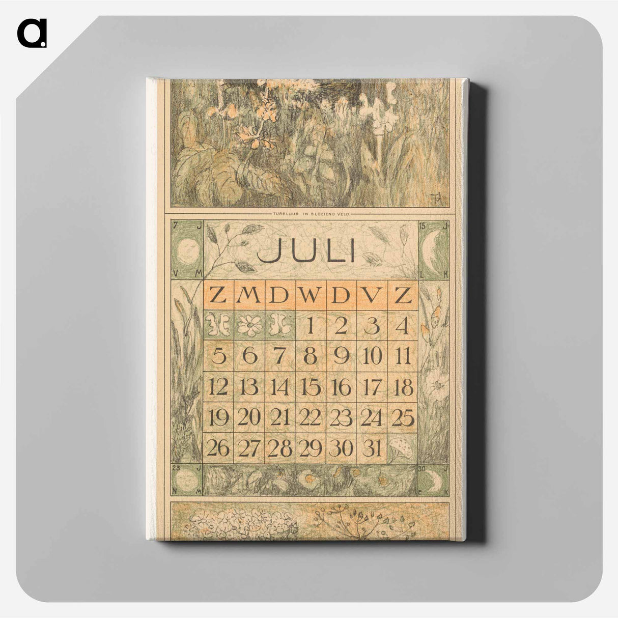 Calendar July with tulle - Theo van Hoytema Canvas.