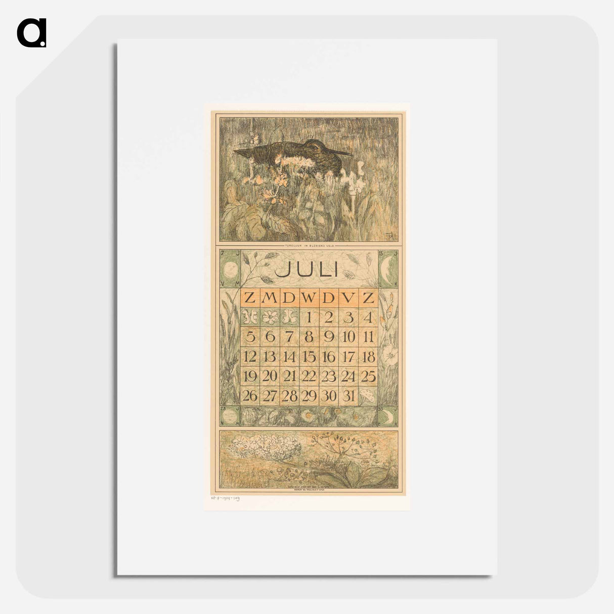 Calendar July with tureluur - Theo van Hoytema Poster.