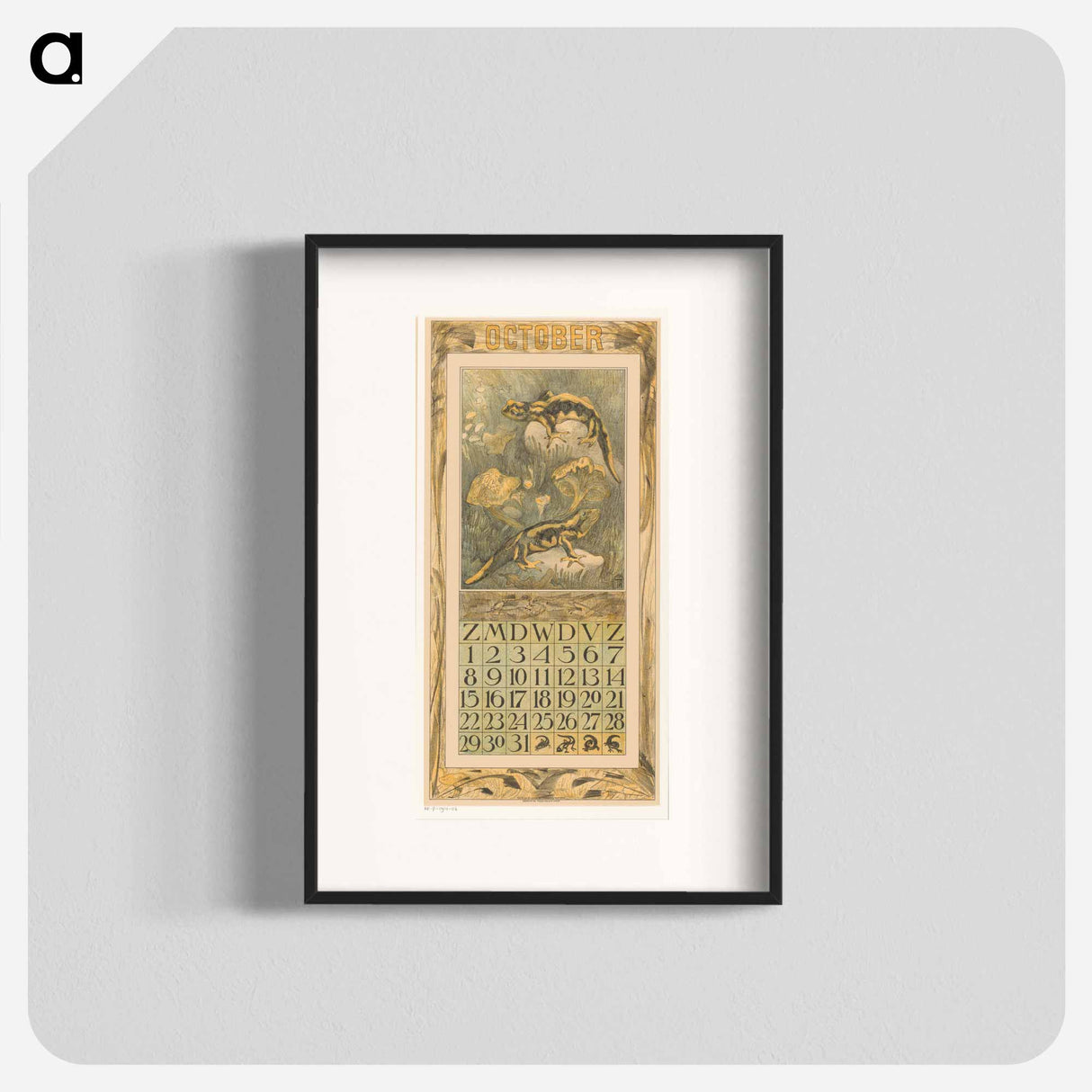 Calenderblad October with salamanders - Theo van Hoytema Poster.