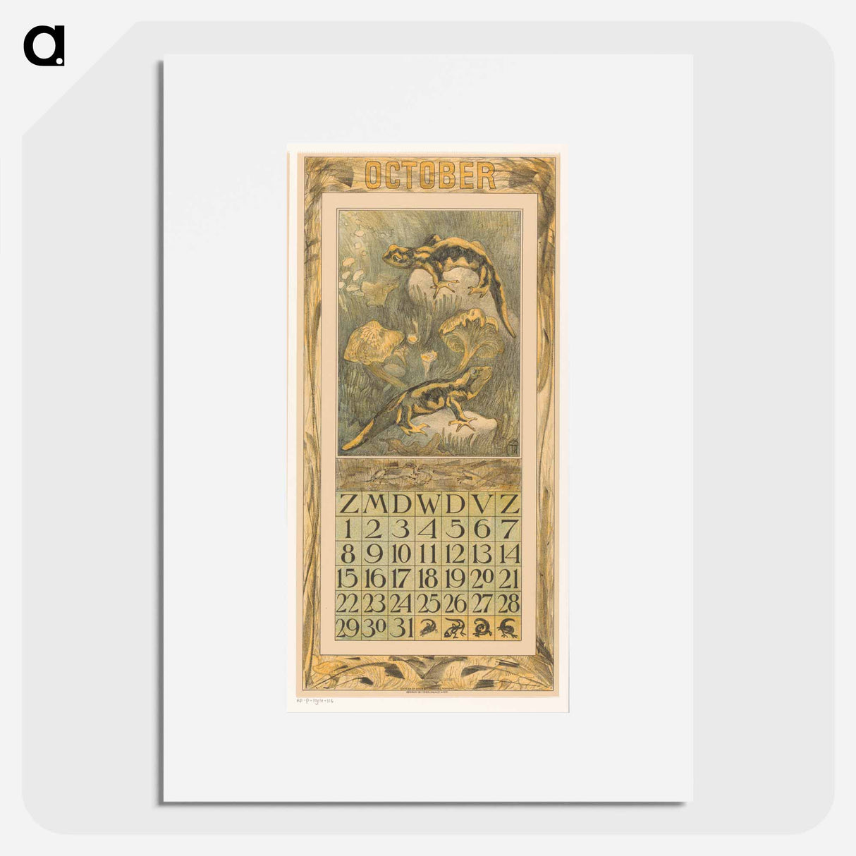 Calenderblad October with salamanders - Theo van Hoytema Poster.