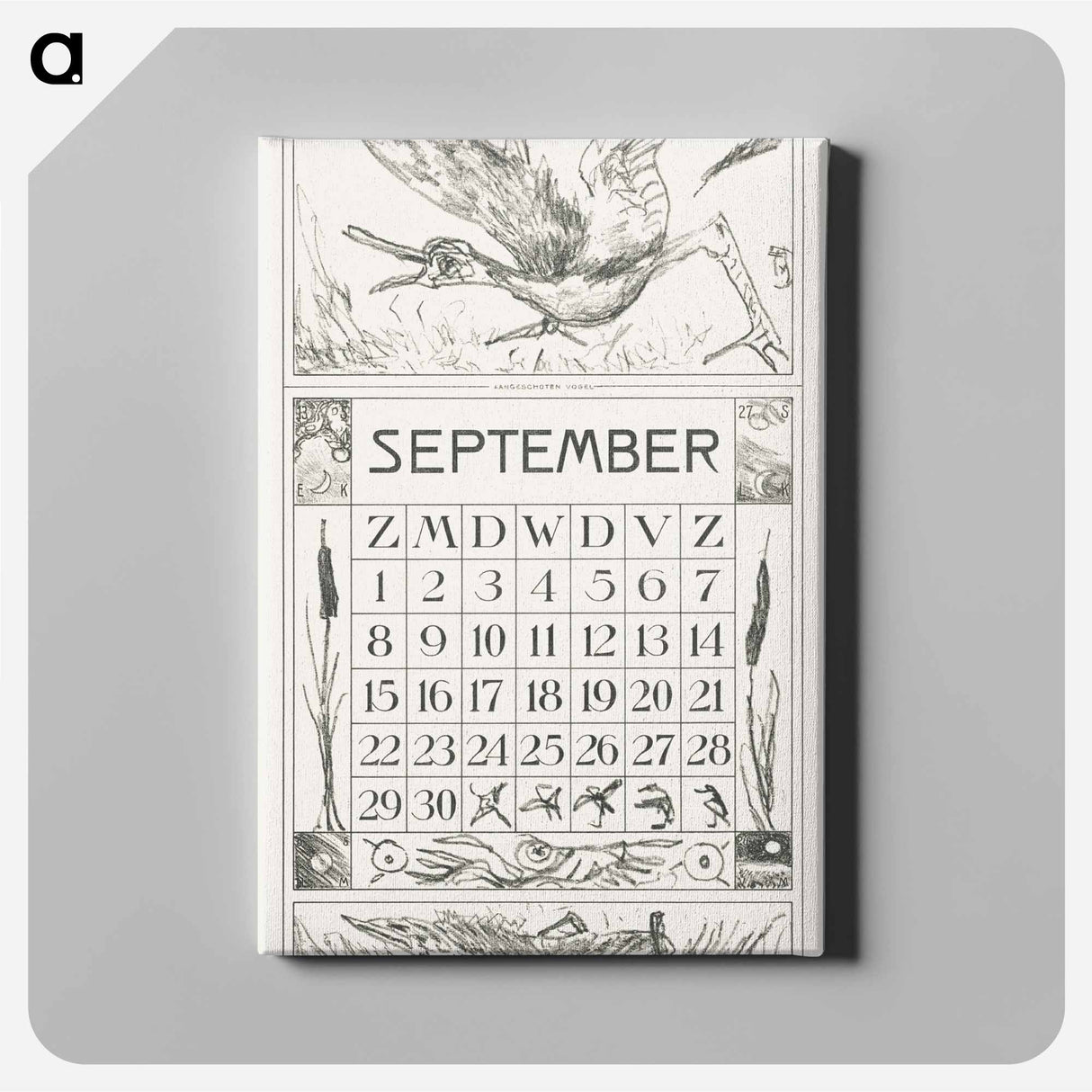 Kalenderblad september met aangeschoten vogel - テオ ヴァン ホイテマ Canvas.
