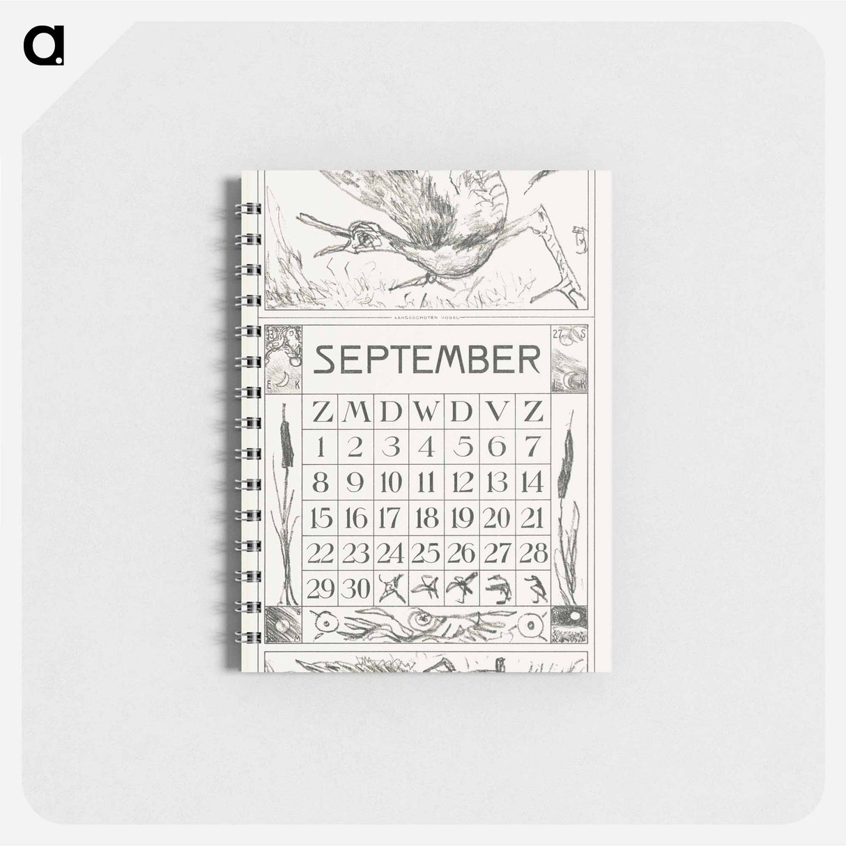 Kalenderblad september met aangeschoten vogel - テオ ヴァン ホイテマ Memo.