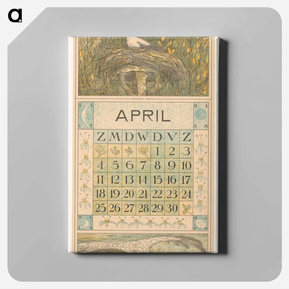 Kalenderblad april met ooievaar op het nest - テオ ヴァン ホイテマ Canvas.