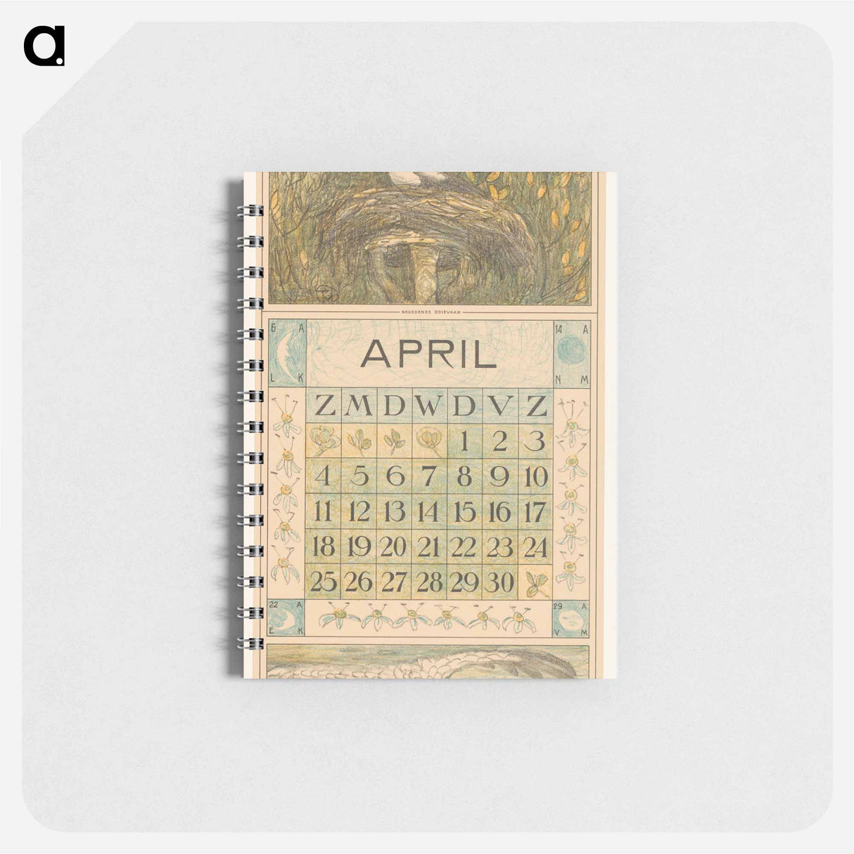 Kalenderblad april met ooievaar op het nest - テオ ヴァン ホイテマ Memo.