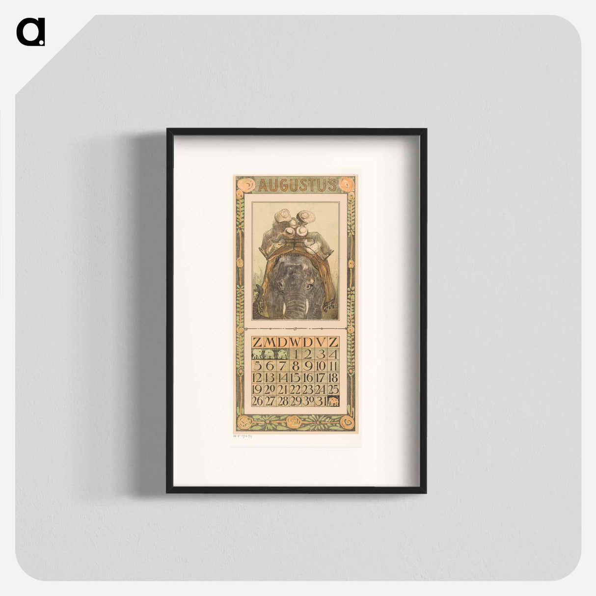 Kalenderblad augustus met olifant - テオ ヴァン ホイテマ Poster.