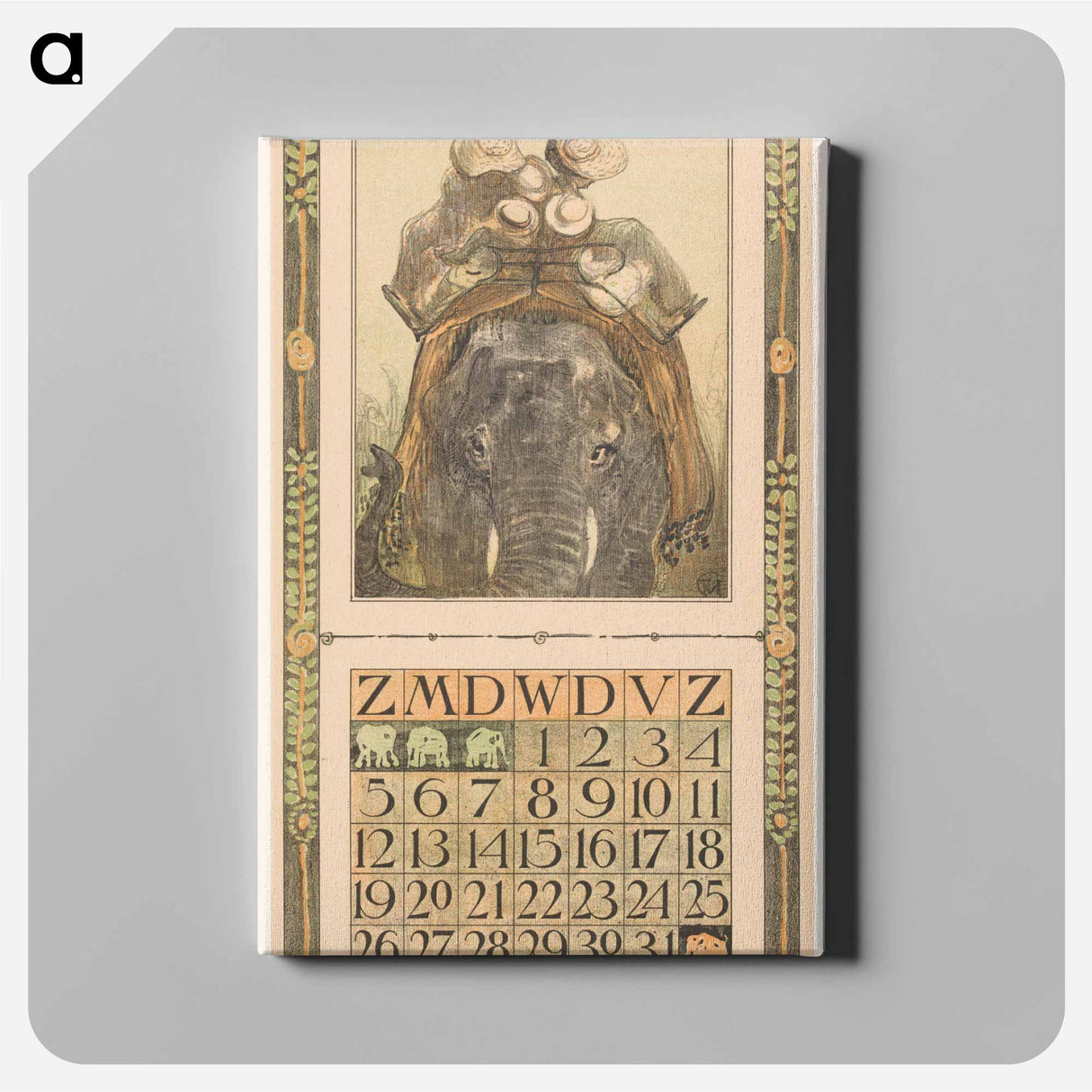 Kalenderblad augustus met olifant - テオ ヴァン ホイテマ Canvas.