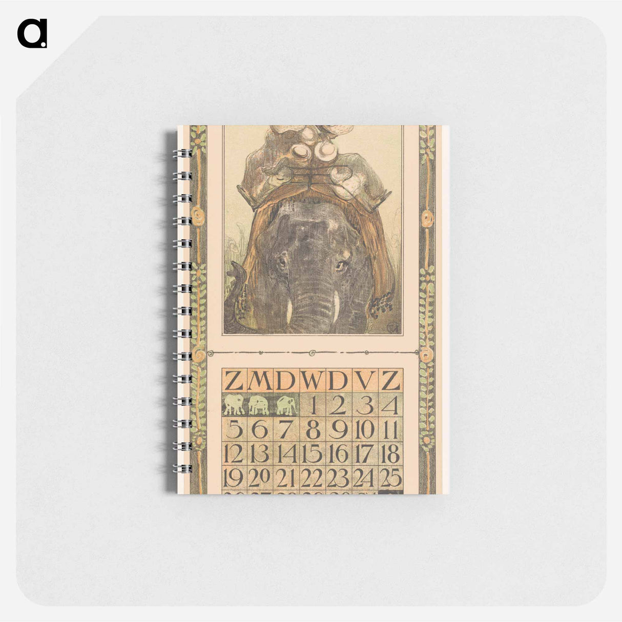 Kalenderblad augustus met olifant - テオ ヴァン ホイテマ Memo.