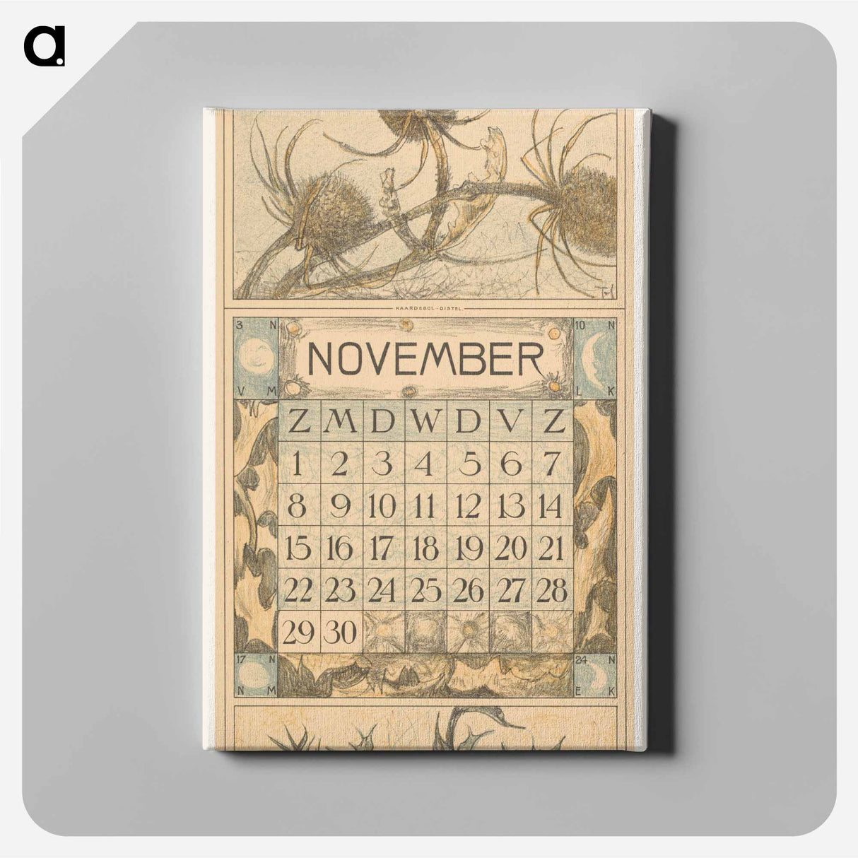 Kalenderblad november met distel - テオ ヴァン ホイテマ Canvas.
