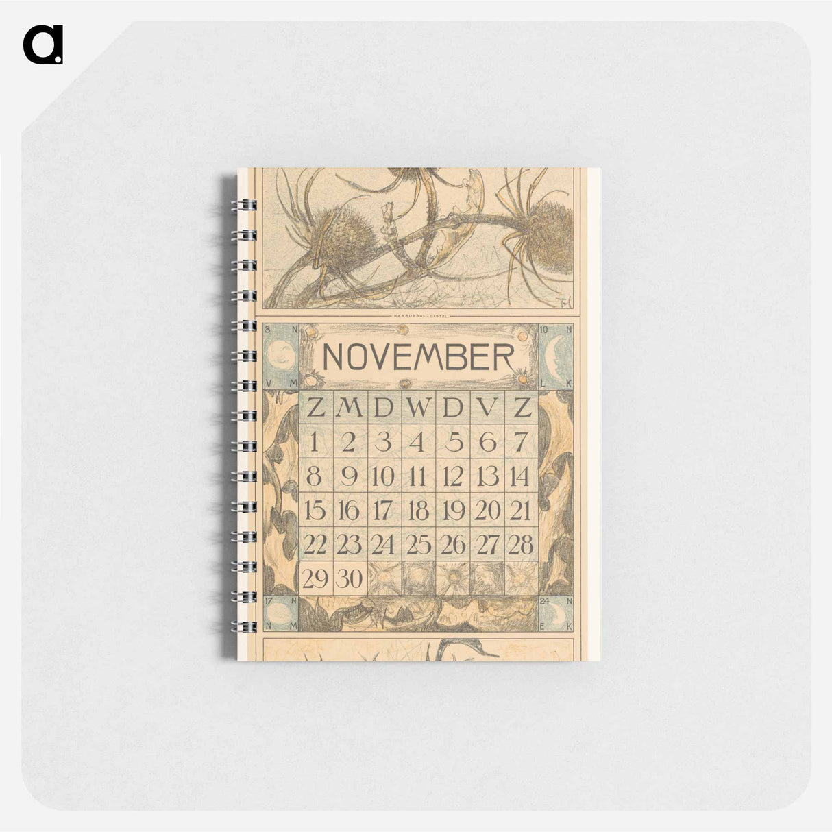 Kalenderblad november met distel - テオ ヴァン ホイテマ Memo.