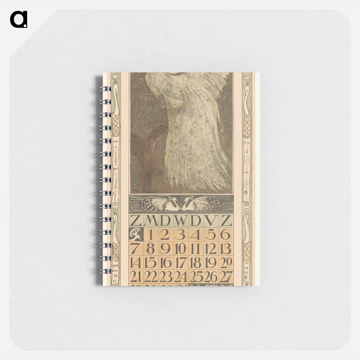 Kalenderblad augustus met witte pauw - テオ ヴァン ホイテマ Memo.