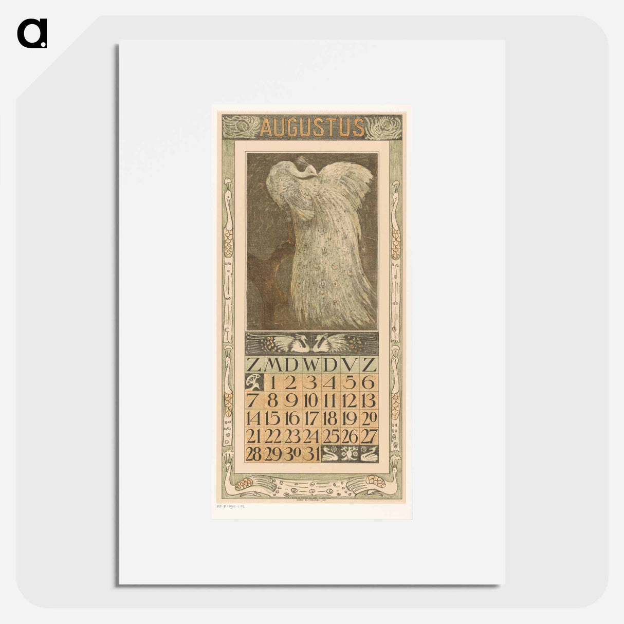 August Calendar with flowers - Theo van Hoytema Poster.