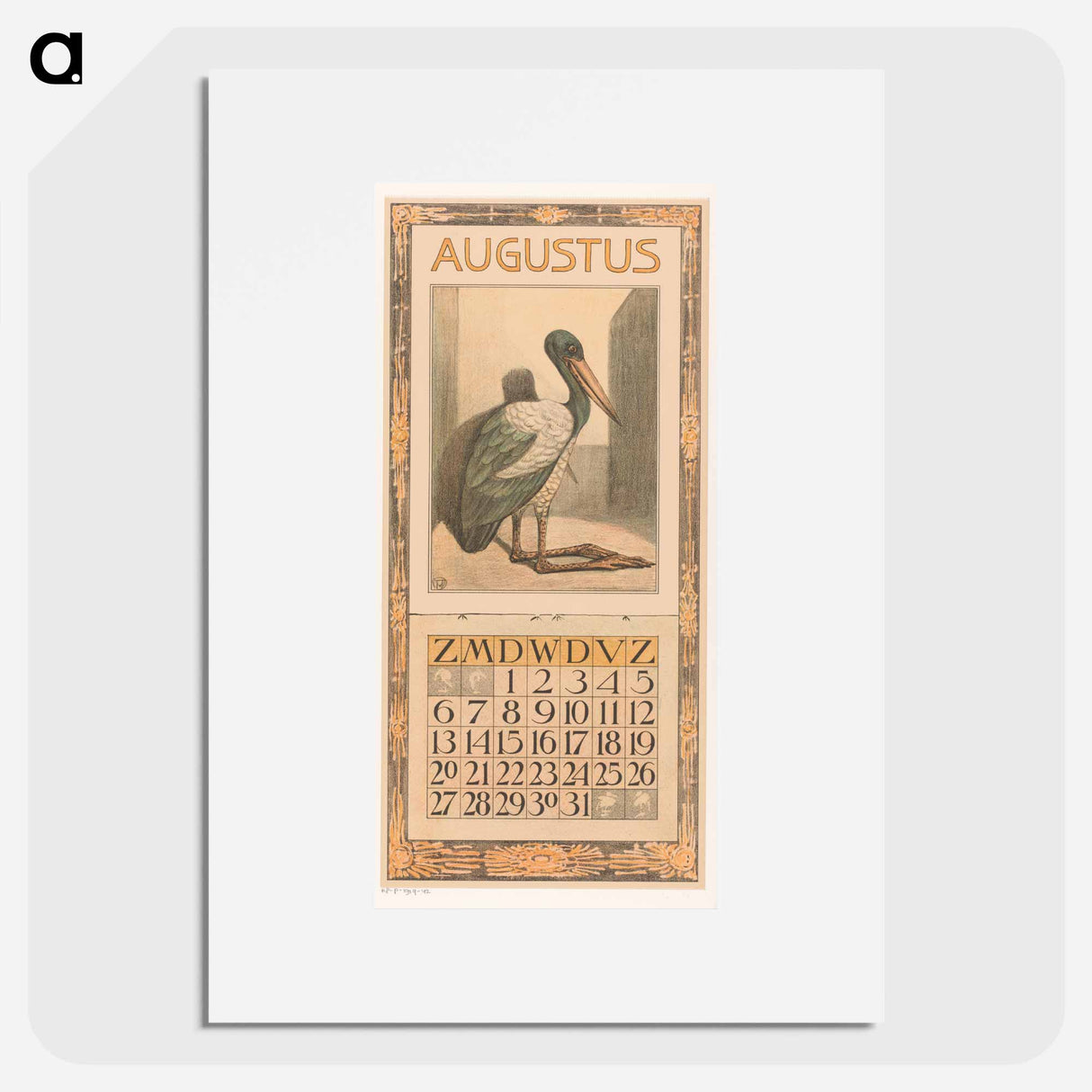 Calendar August met nimmerzat - Theo van Hoytema Poster.