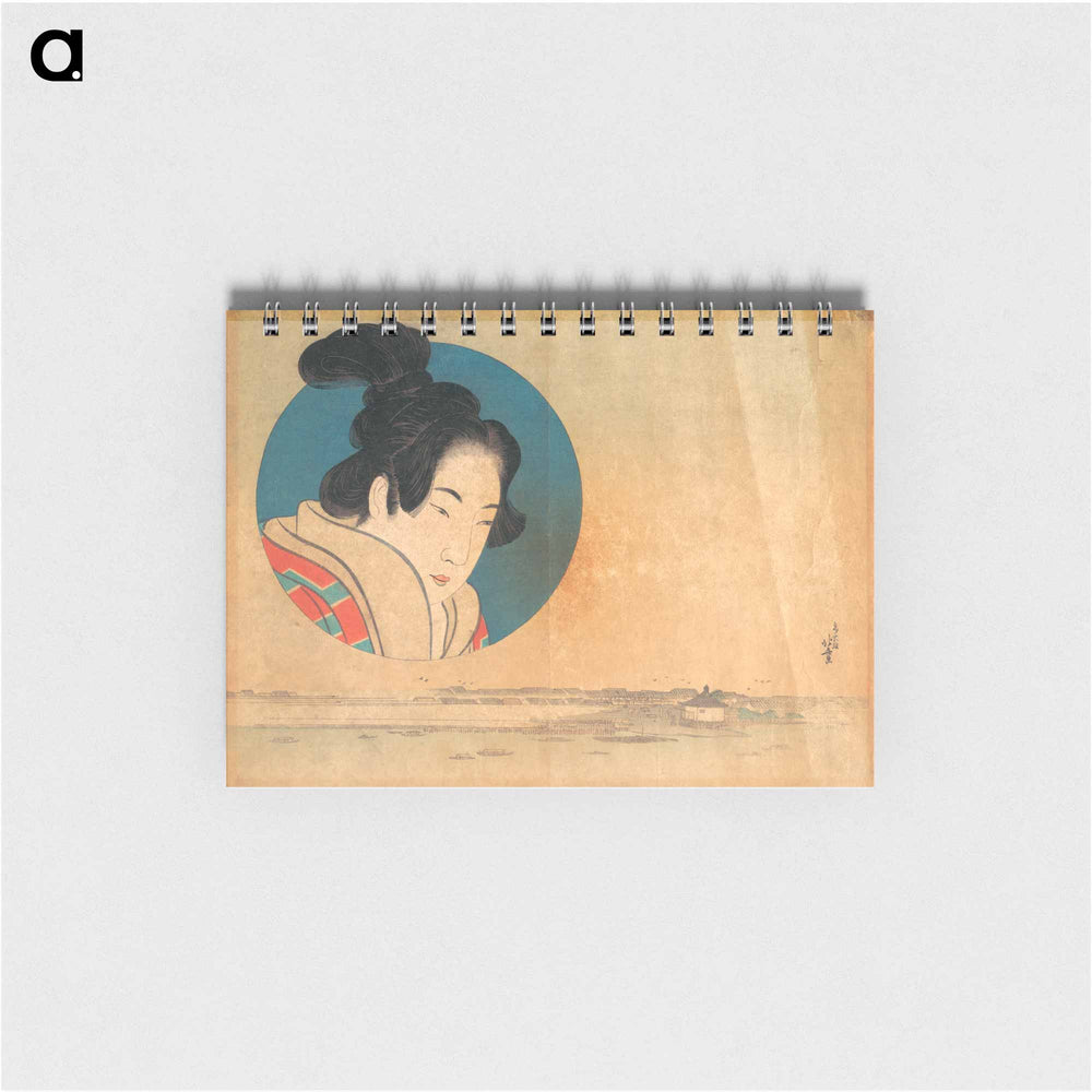 Hokusai's Portrait of a Woman in Large Circle with Landscape Below - 葛飾 北斎 Memo.