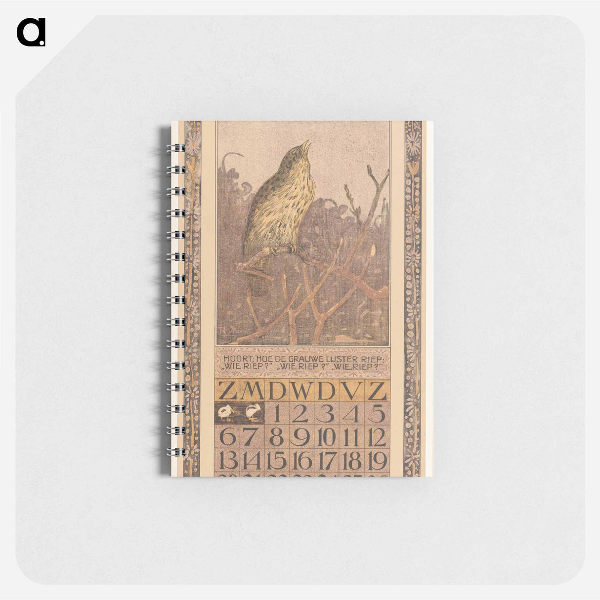 Kalenderblad januari met lijster - テオ ヴァン ホイテマ Memo.