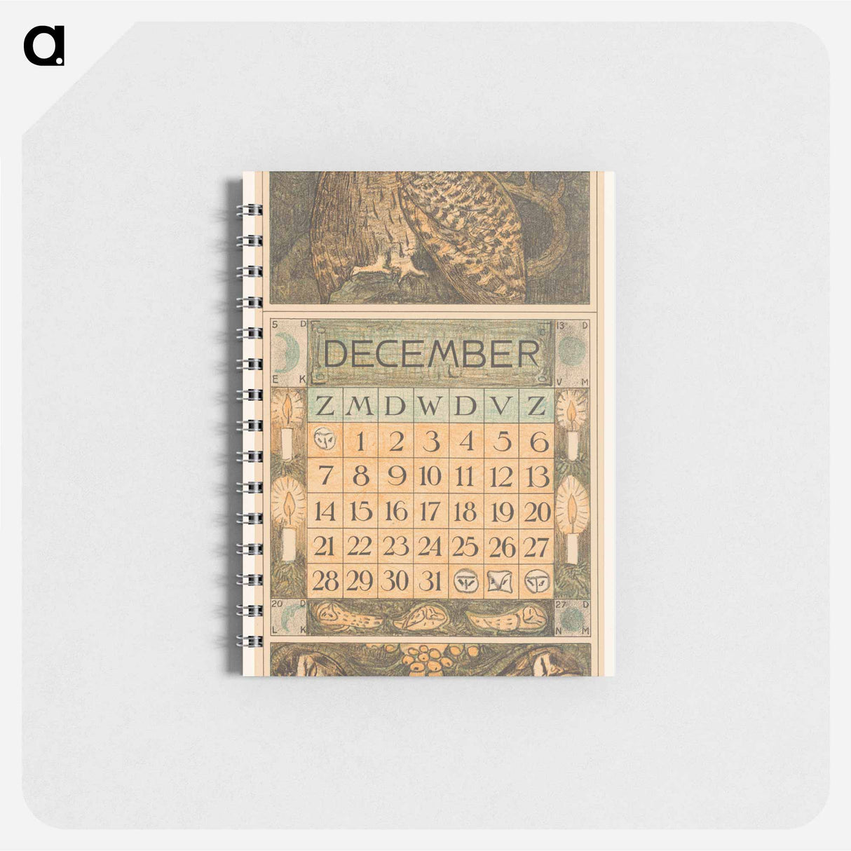 Kalenderblad december met een oehoe - テオ ヴァン ホイテマ Memo.