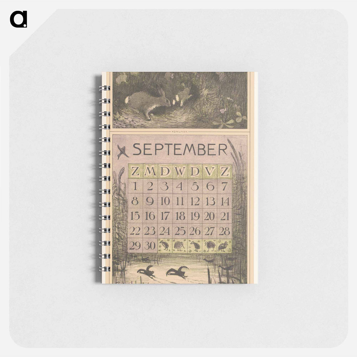 Kalenderblad september met konijnen - テオ ヴァン ホイテマ Memo.